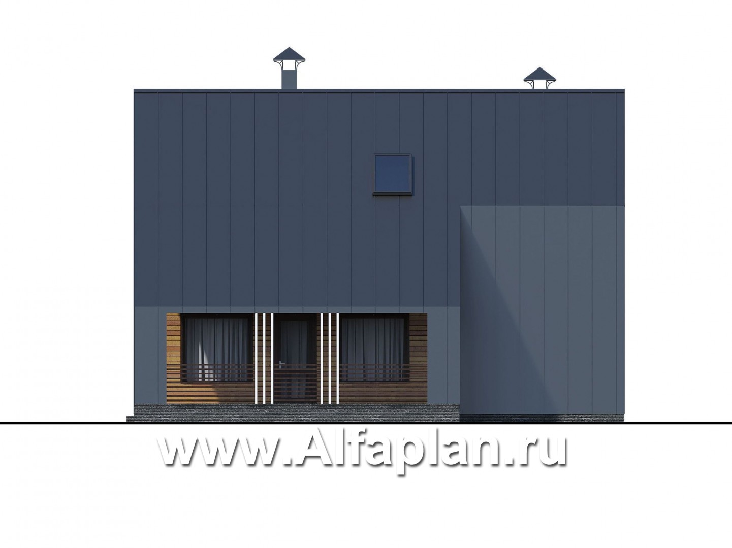 Проекты домов Альфаплан - «Тау» - двухэтажный дом с фальцевыми фасадами и кровлей - изображение фасада №2