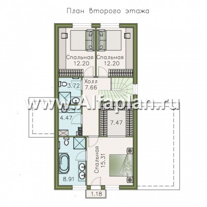 «Омега» - проект двухэтажного каркасного дома, с террасой и удобной планировкой - превью план дома