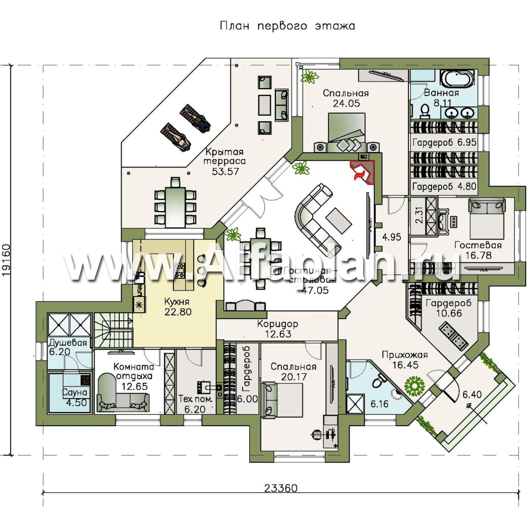 Проекты домов Альфаплан - «Альтер Эго» - эксклюзивный одноэтажный кирпичный дом - изображение плана проекта №1