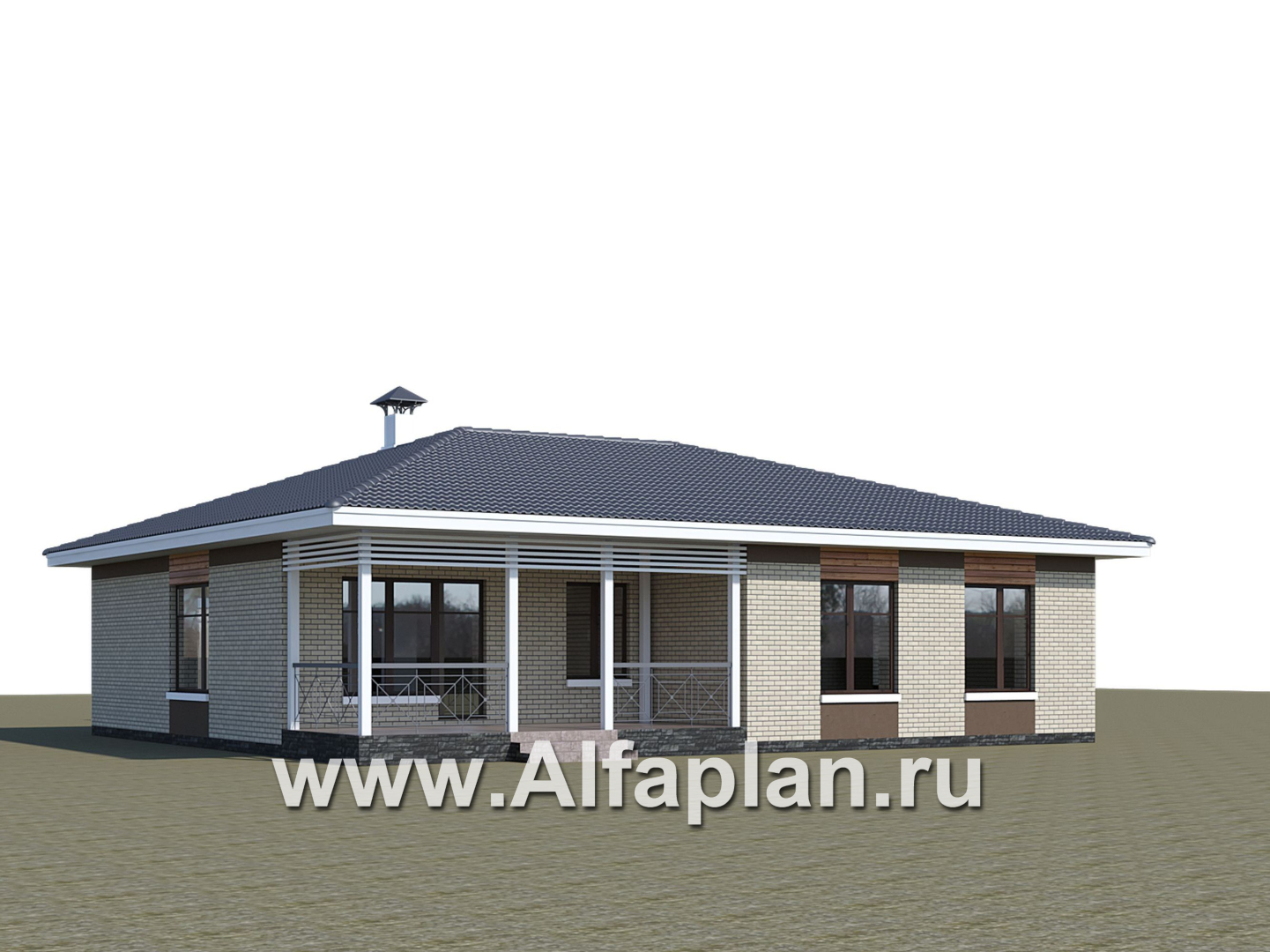 «Покровка» - красивый дом, проект одноэтажногокоттеджа из газобетона, мастер спальня, с террасой и гаражом на 2 авто - дизайн дома №3