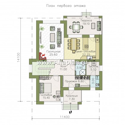 Проекты домов Альфаплан - «Формула успеха» - красивый проект двухэтажного дома, из газобетона, в современном стиле с угловыми окнами - превью плана проекта №1