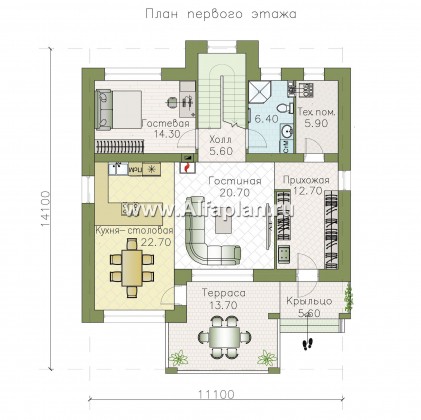 Проекты домов Альфаплан - «Маяк» - уютный дом с террасой - превью плана проекта №1