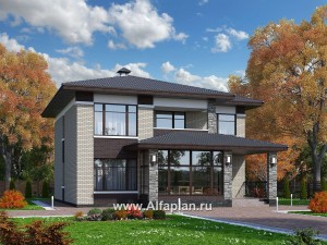 Проекты домов Альфаплан - «Маяк» - уютный дом с остекленной террасой - превью основного изображения