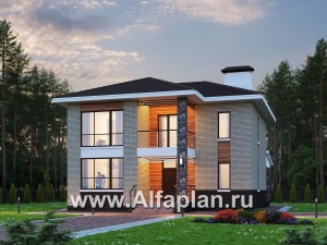 Проекты домов Альфаплан - «Формула успеха» - проект двухэтажного дома из газобетона, в скандинавском стиле, удобный план дома - превью основного изображения