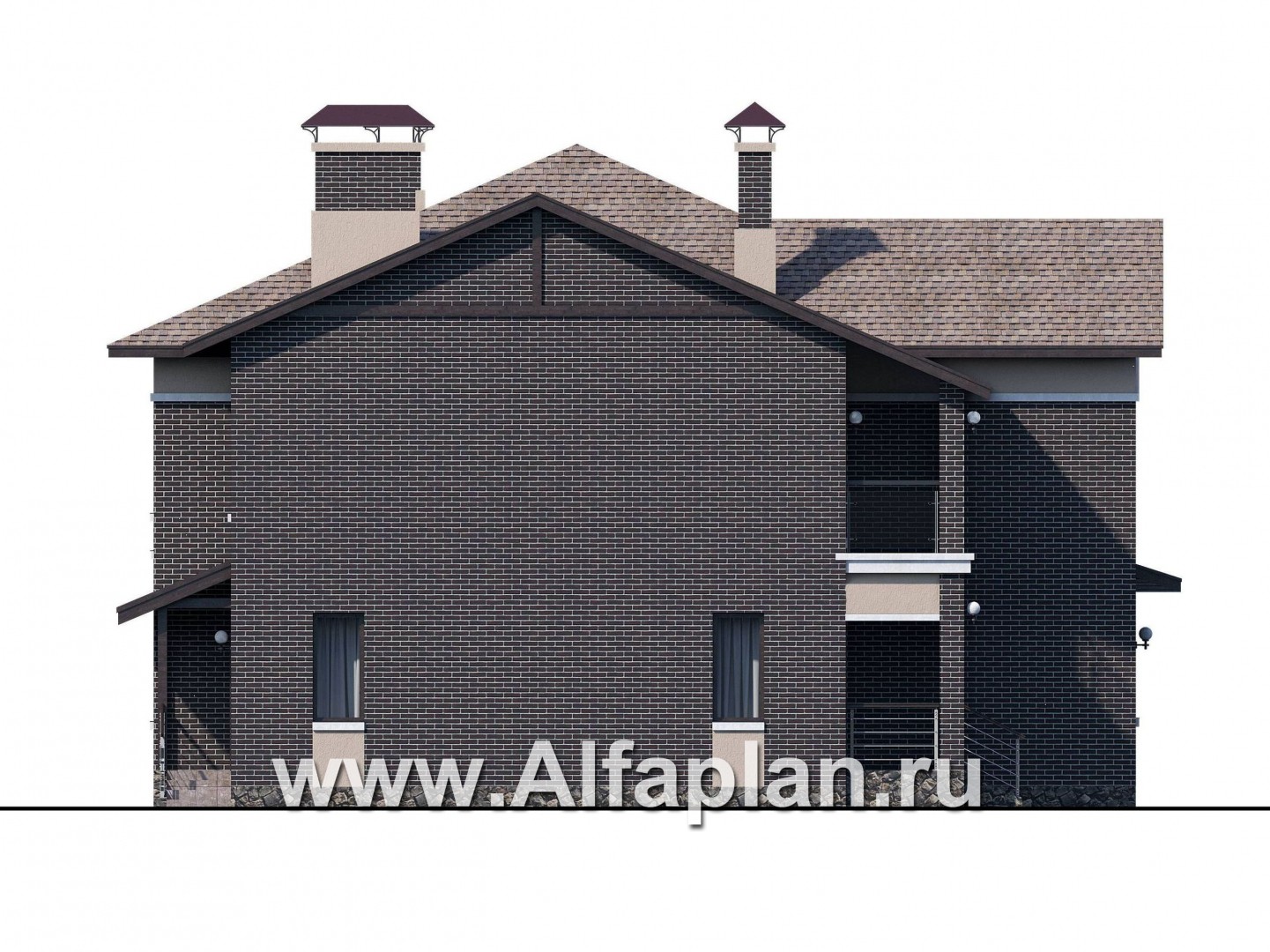 Проекты домов Альфаплан - «Голицын» — особняк с двусветной гостиной и сауной - изображение фасада №3