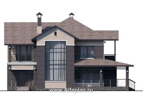 Проекты домов Альфаплан - «Голицын» — особняк с двусветной гостиной и сауной - превью фасада №1