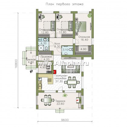 Проекты домов Альфаплан - «Лямбда» - просторный дом в современном стиле. Увеличены спальни - превью плана проекта №1