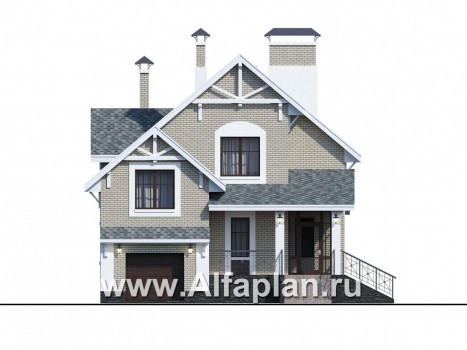 Проекты домов Альфаплан - «Белая ночь»- дом с цокольным этажом для большой семьи - превью фасада №1