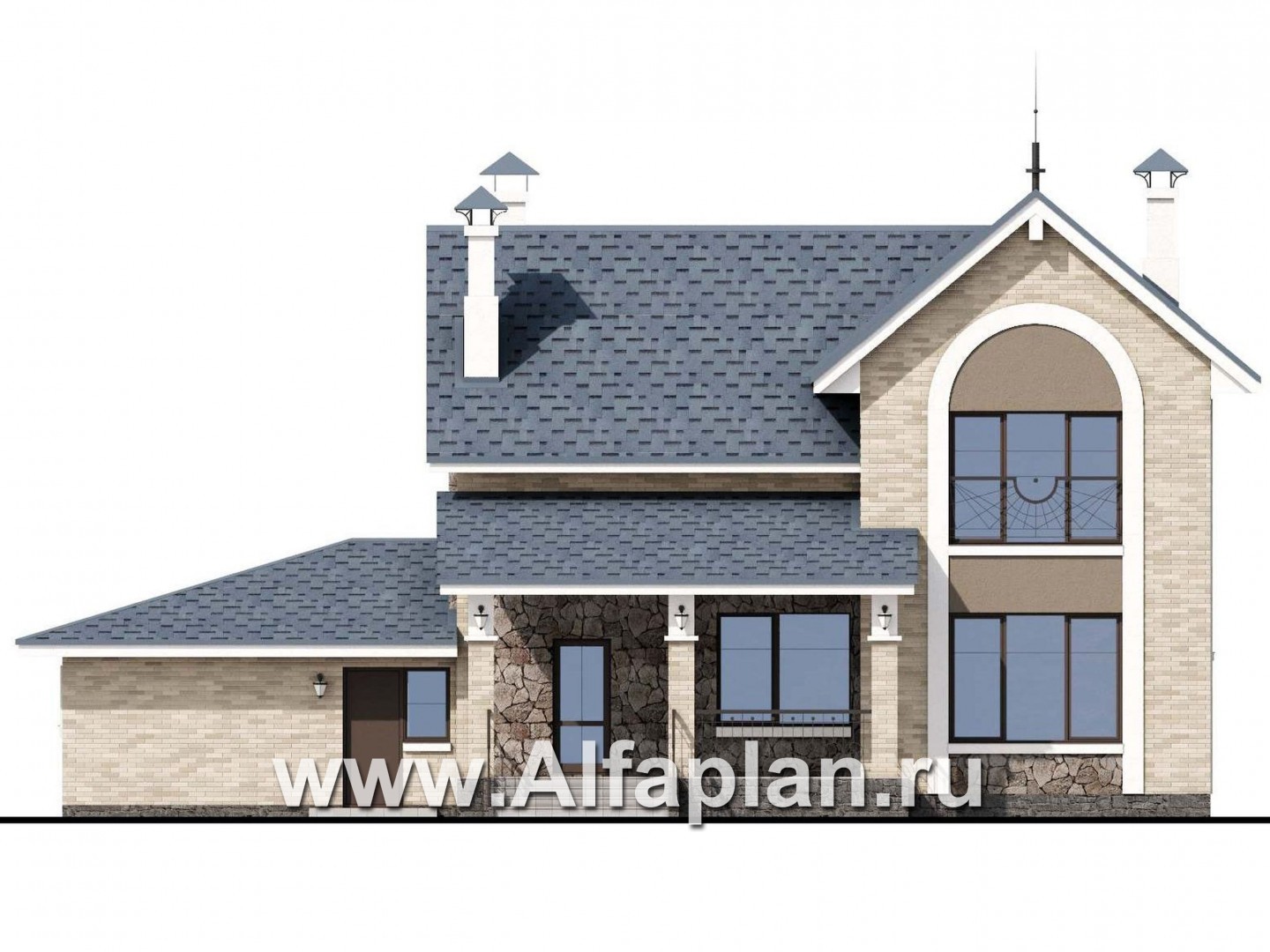 Проекты домов Альфаплан - «Огни залива» - проект дома с открытой планировкой - изображение фасада №4