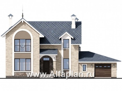 Проекты домов Альфаплан - «Огни залива» - проект дома с открытой планировкой - превью фасада №1
