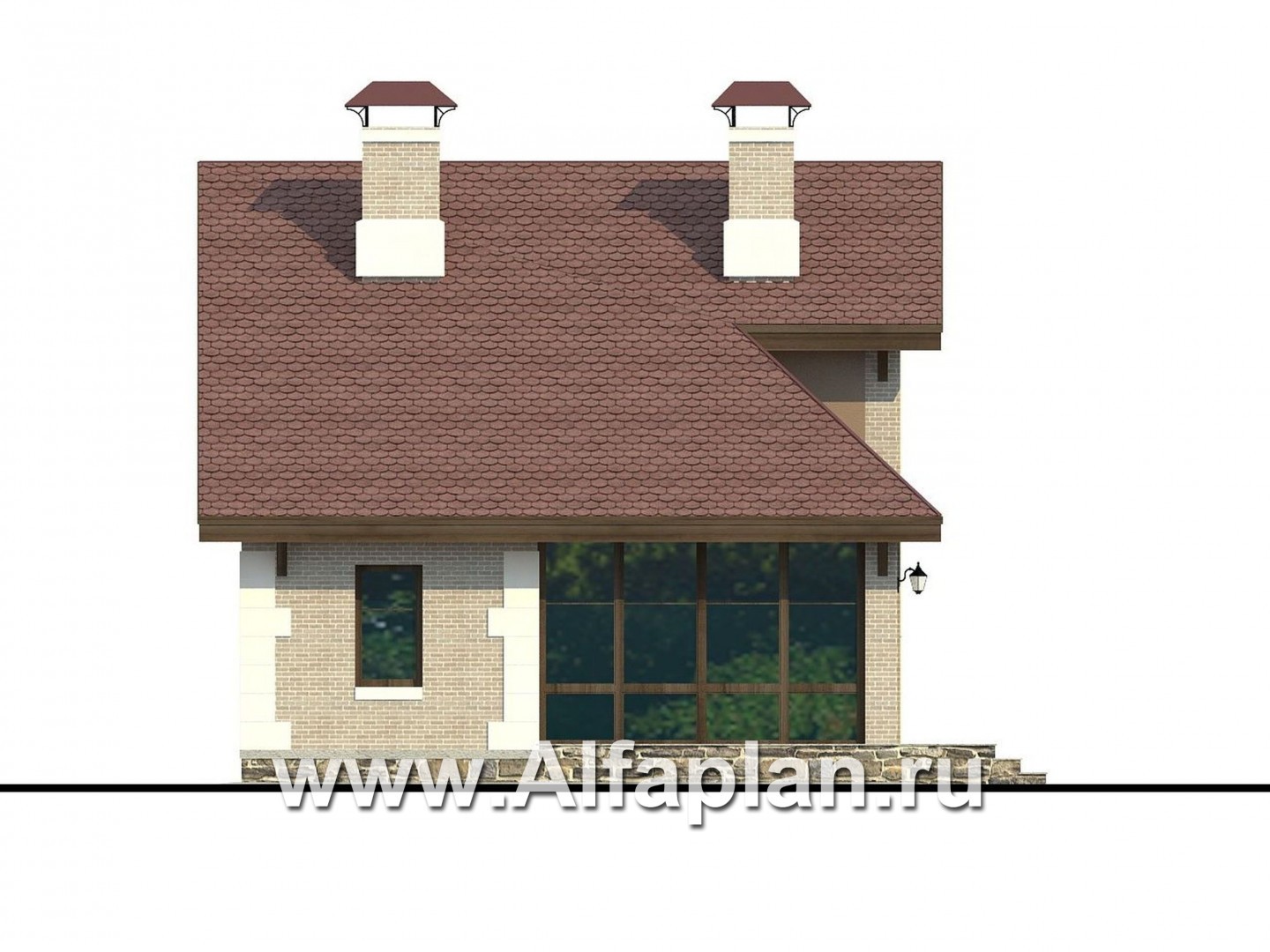 Проекты домов Альфаплан - «Замечательный сосед» - проект дома с мансардой, с остекленной террасой - изображение фасада №3