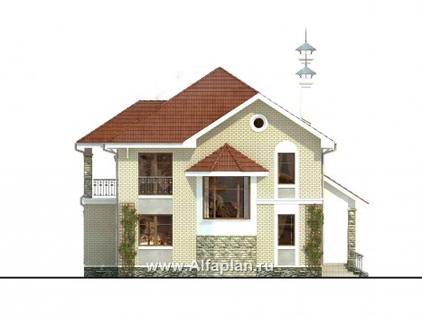 Проекты домов Альфаплан - «Лавиери Плюс»- проект дома с изящным крыльцом и эркером - превью фасада №1