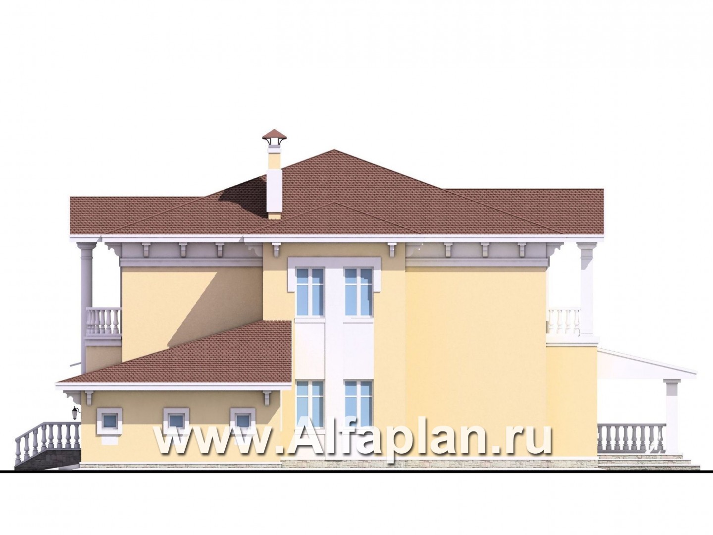 «Вилла «Эдельвейс» - проект элитного двухэтажного дома, план со вторым светом, в классическом стиле - фасад дома