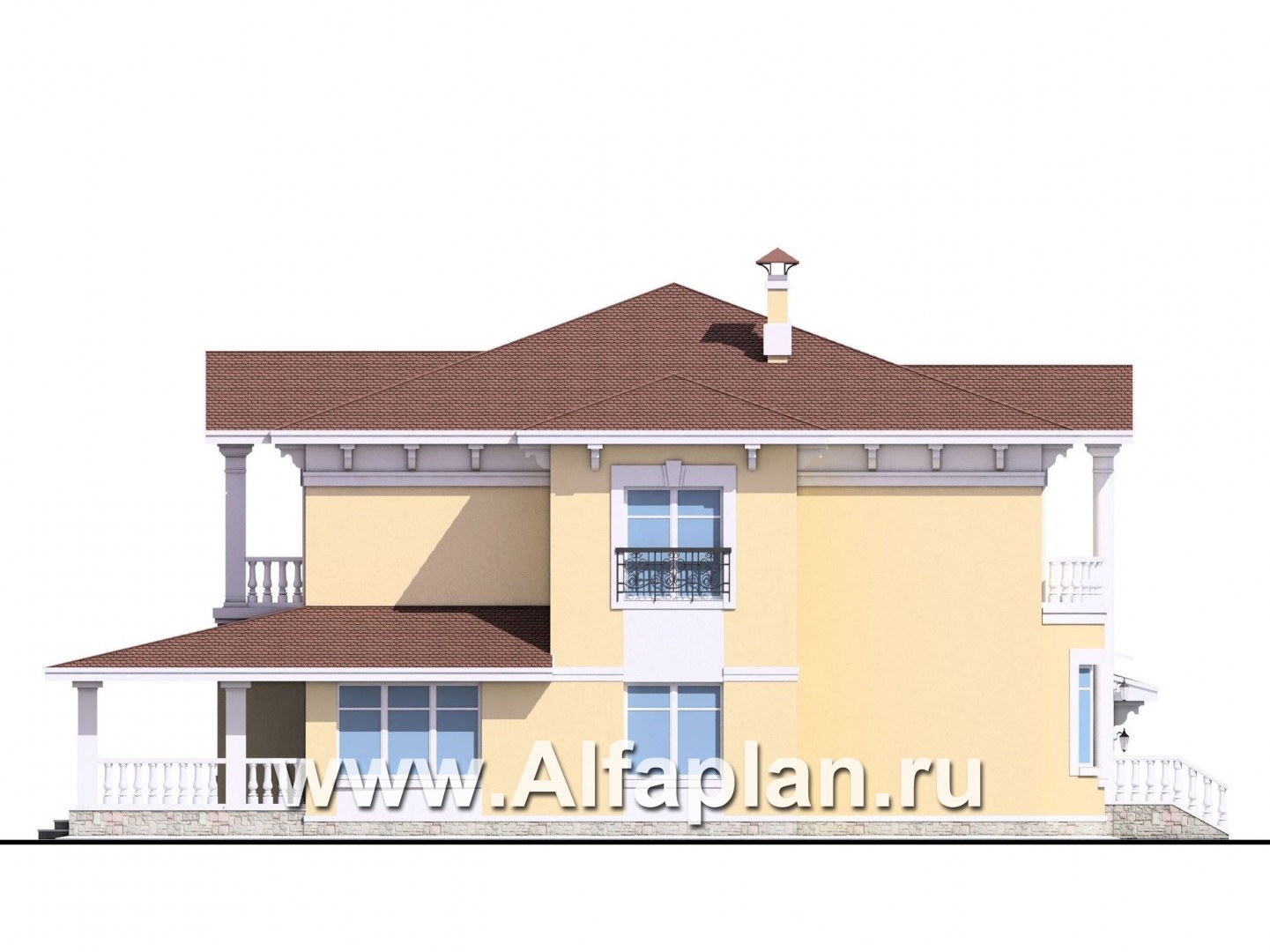 «Вилла «Эдельвейс» - проект элитного двухэтажного дома, план со вторым светом, в классическом стиле - фасад дома