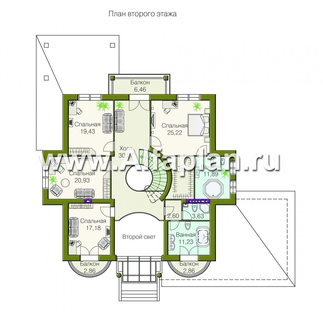 «Вилла «Эдельвейс» - проект элитного двухэтажного дома, план со вторым светом, в классическом стиле - план дома