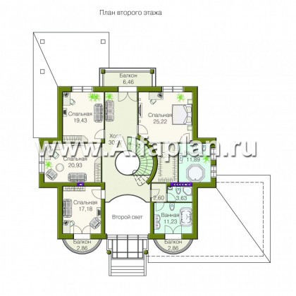 «Вилла «Эдельвейс» - проект элитного двухэтажного дома, план со вторым светом, в классическом стиле - превью план дома