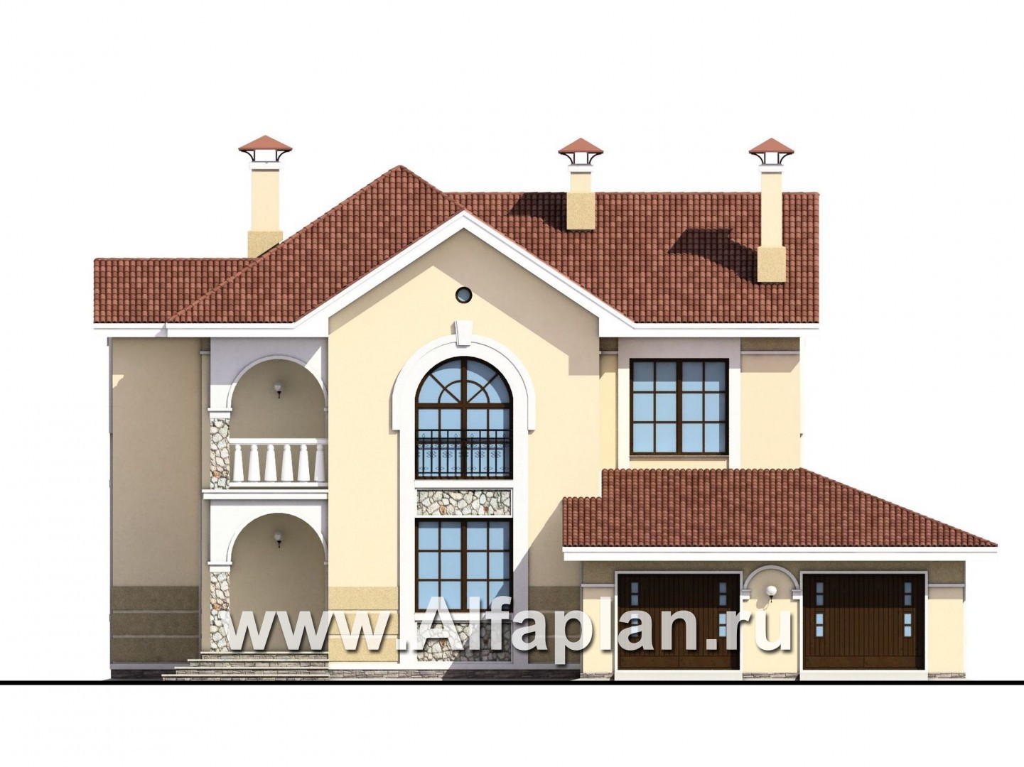 Проекты домов Альфаплан - «Строганов» - респектабельный коттедж с классической архитектурой - изображение фасада №1