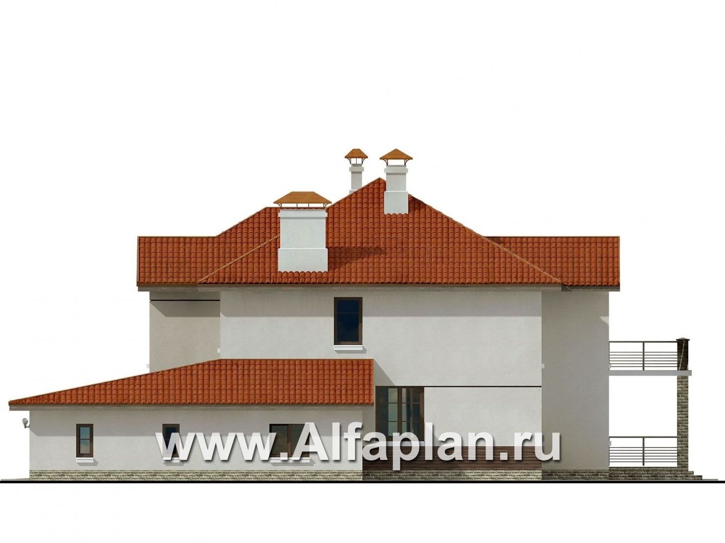 Проекты домов Альфаплан - «Коралл»- респектабельный особняк с полукруглой гостиной - изображение фасада №2