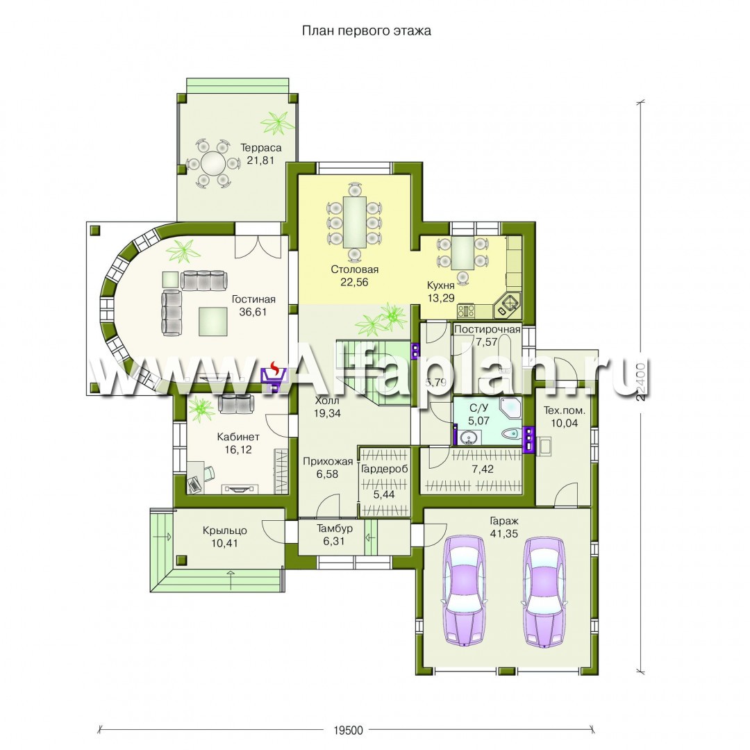 Проекты домов Альфаплан - «Коралл»- респектабельный особняк с полукруглой гостиной - план проекта №1