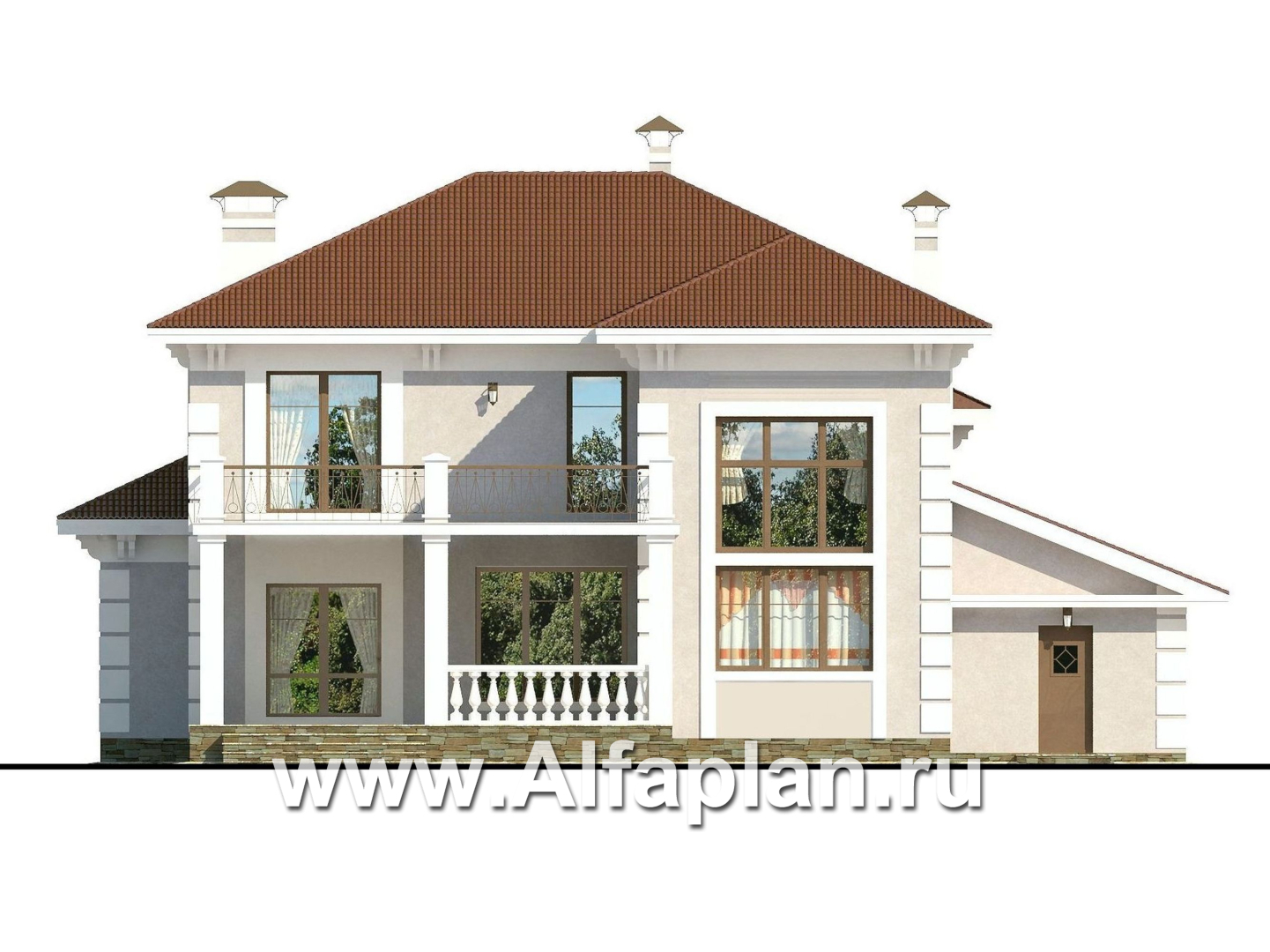 Проекты домов Альфаплан - «Привилегия» - элегантный коттедж с большим гаражом и террасой - изображение фасада №4