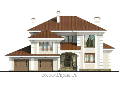 Проекты домов Альфаплан - «Привилегия» - элегантный коттедж с большим гаражом и террасой - превью фасада №1
