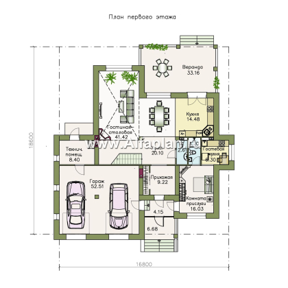 Проекты домов Альфаплан - «Привилегия» - элегантный коттедж с большим гаражом и террасой - превью плана проекта №3