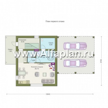 Проекты домов Альфаплан - Дом для отдыха с навесом для машин - превью плана проекта №1