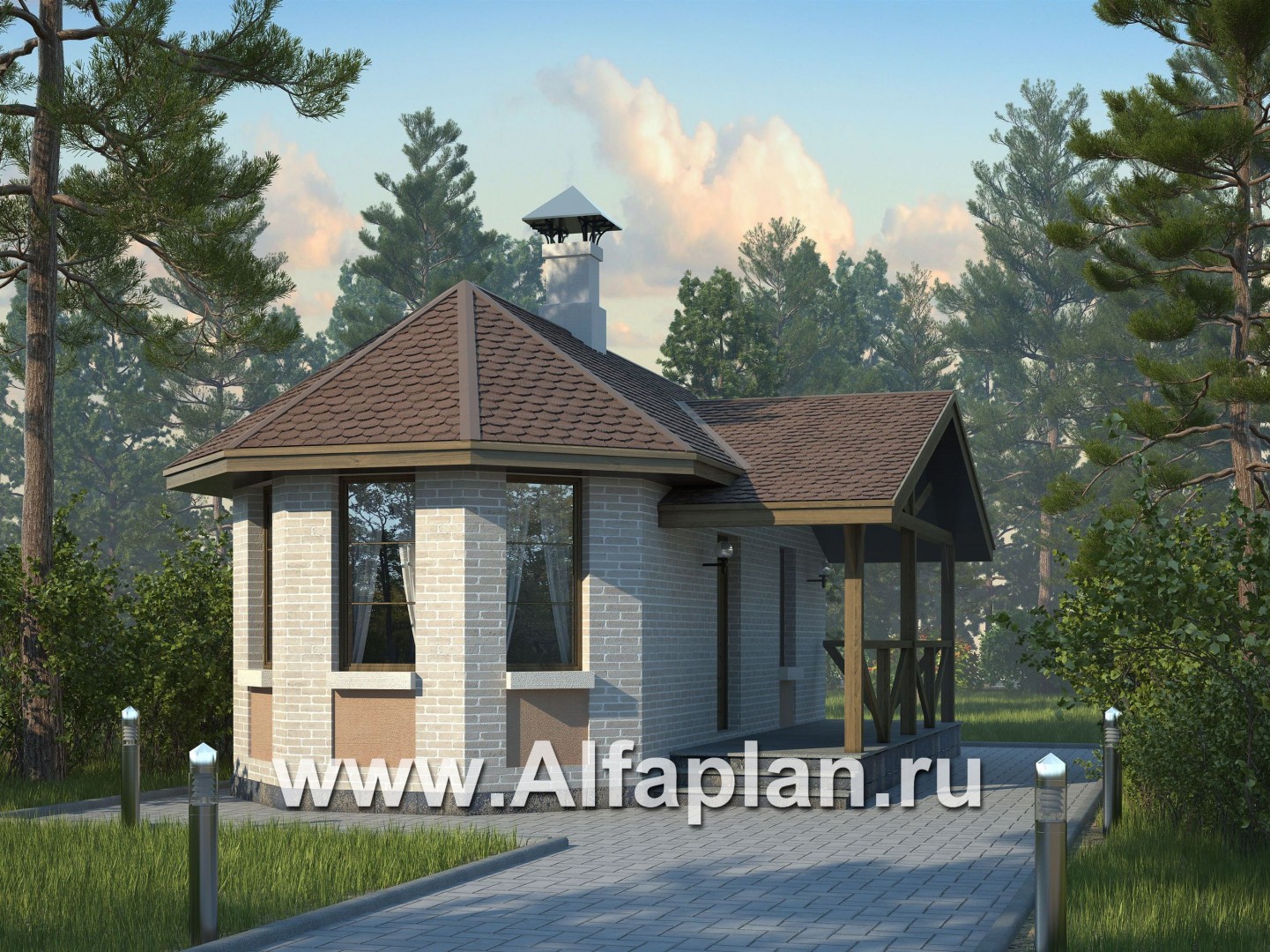 Проекты домов Альфаплан - Маленькая баня из газобетона для маленького участка - основное изображение