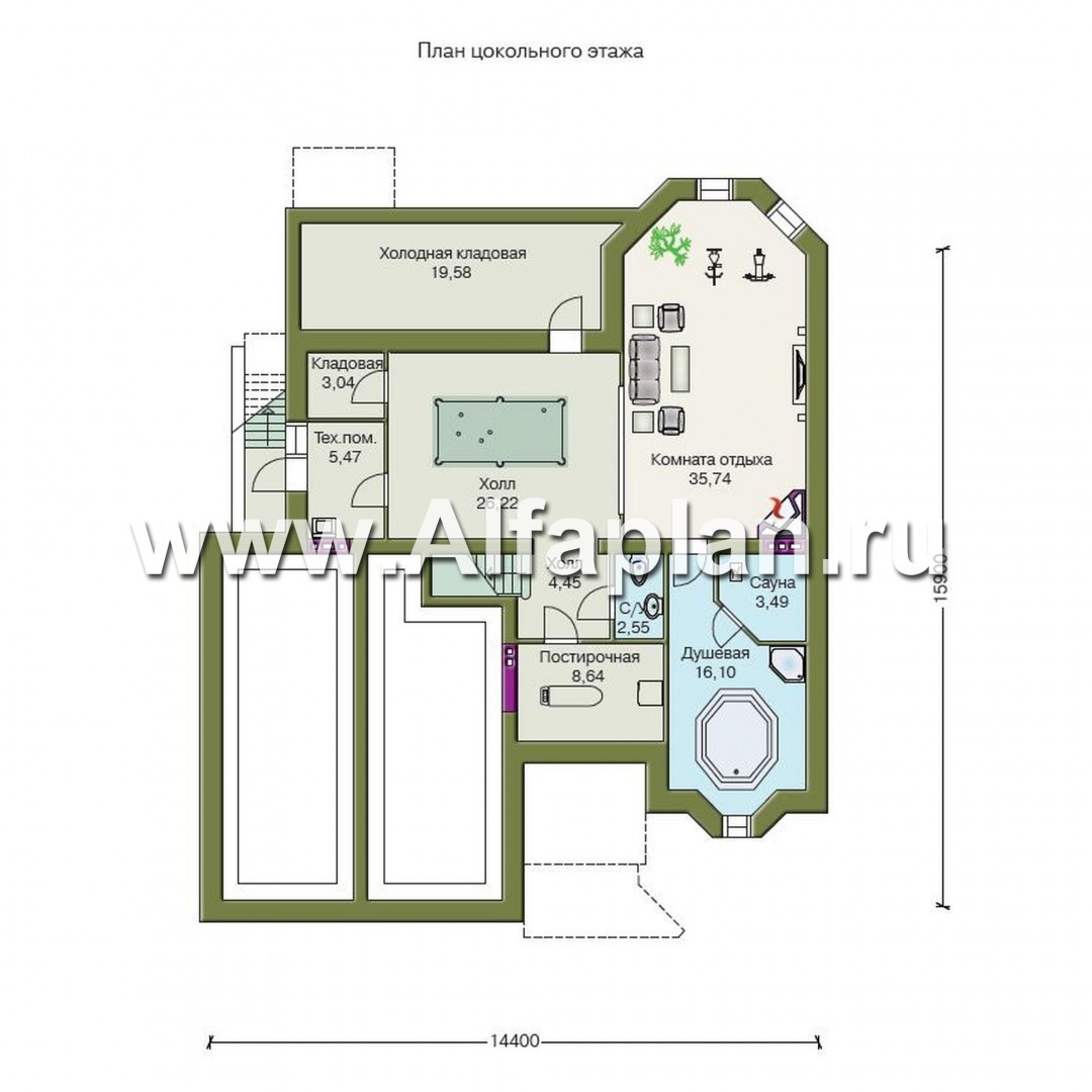 Проекты домов Альфаплан - «Эвридика»- красивый загородный дом с гаражом и цокольным этажом - план проекта №1