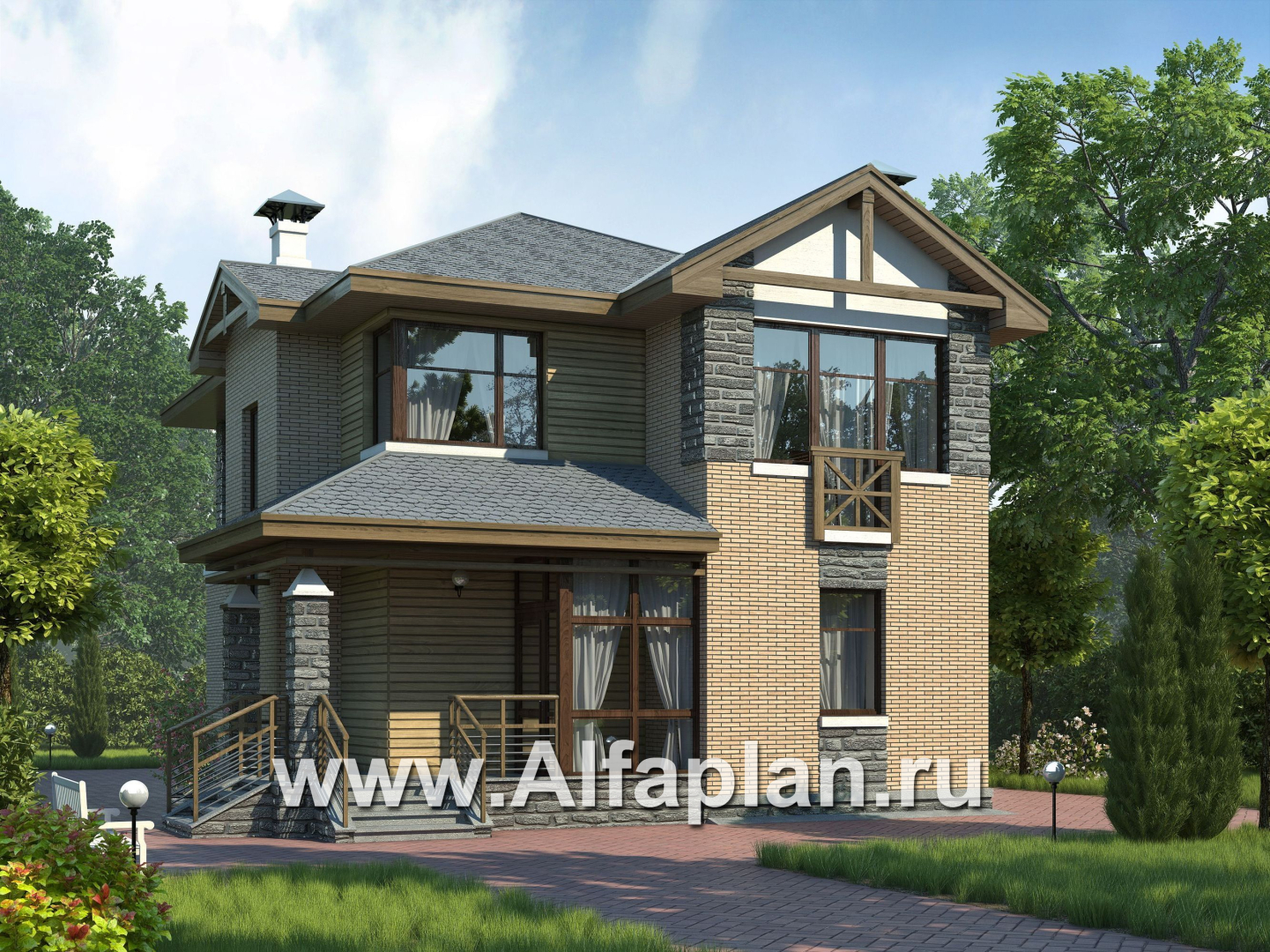 Проекты домов Альфаплан - «Оникс» - компактный двухэтажный дом для небольшого участка - основное изображение