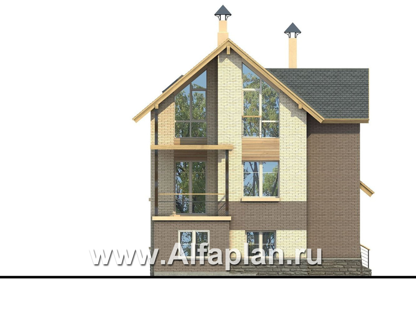Проекты домов Альфаплан - «Эврика» - проект трехэтажного дома из газобетона, с гаражом в цоколе, для узкого участка - изображение фасада №4