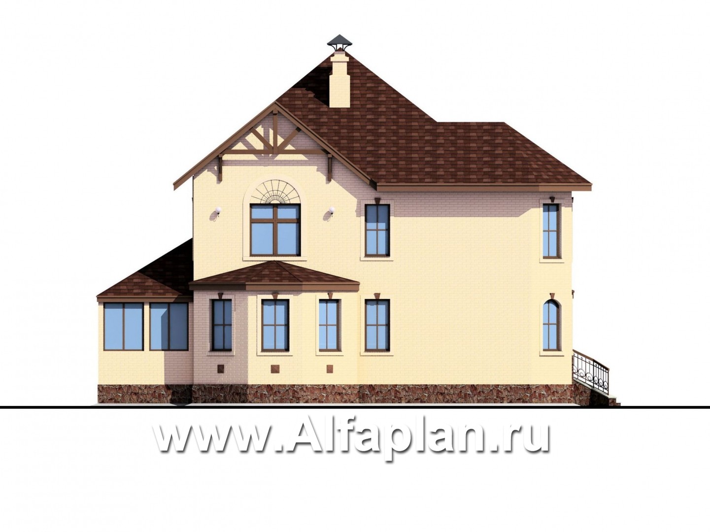 Проекты домов Альфаплан - «Амбиент» - амбиционый дом с двумя мощными эркерами - изображение фасада №3