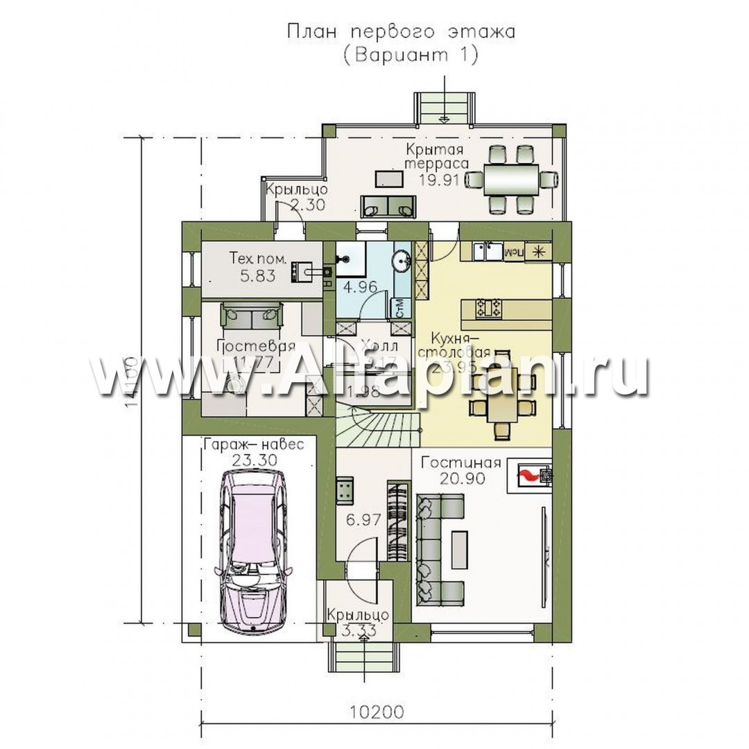 Проекты домов Альфаплан - «Западный бриз» - рациональный дом с удобным планом - изображение плана проекта №1