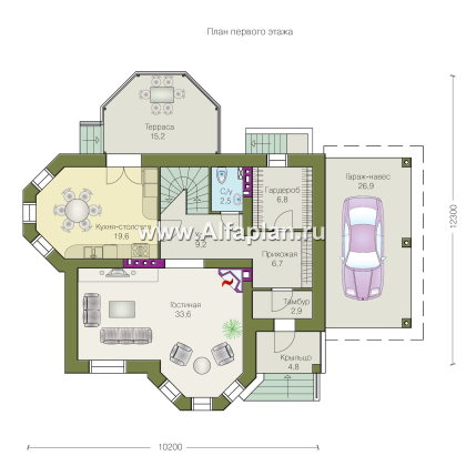Проекты домов Альфаплан - «Классика плюс» - классический  особняк с цокольным этажом - превью плана проекта №1