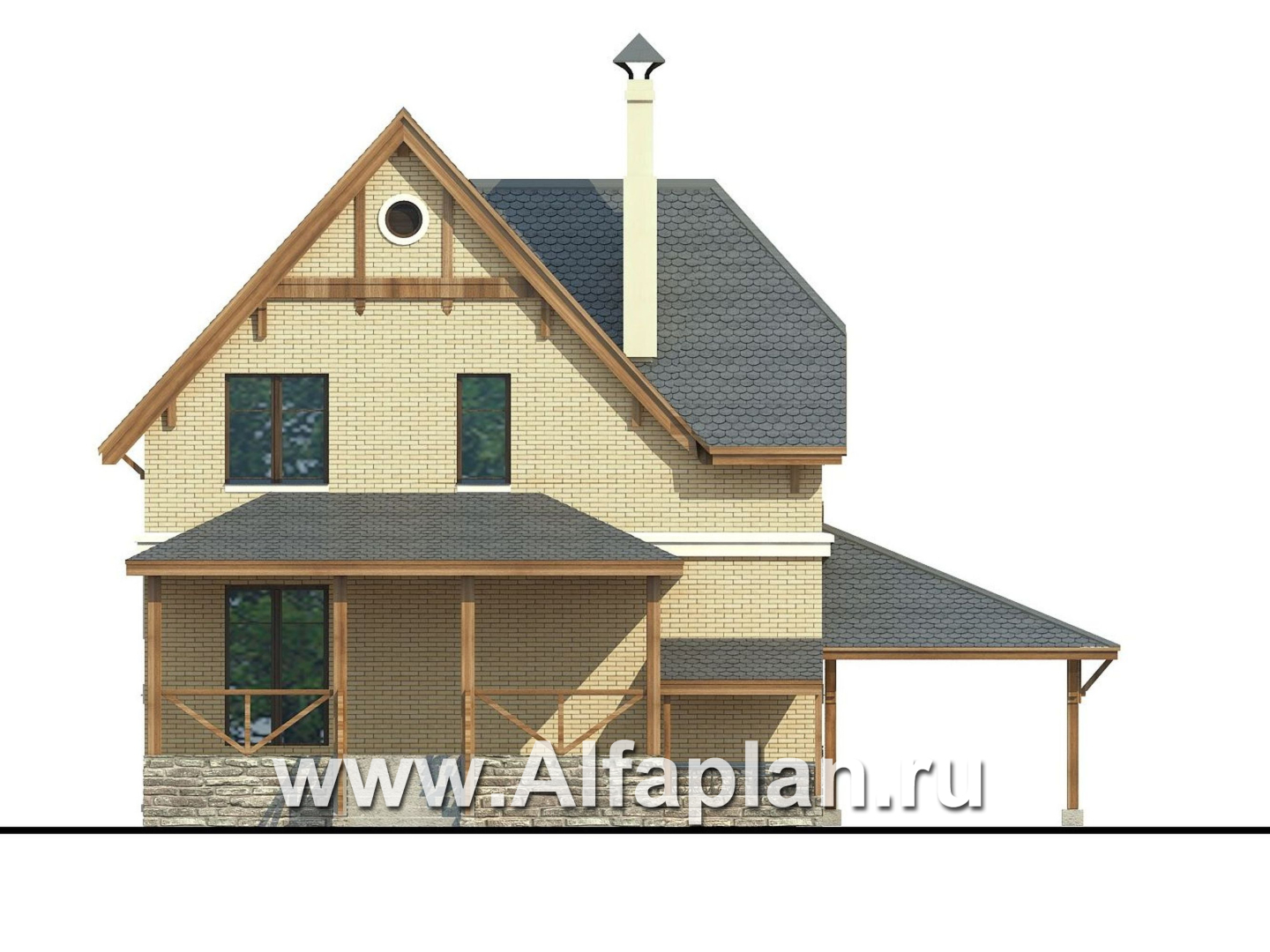 Проекты домов Альфаплан - Дом из газобетона «Шевалье плюс» с цокольным этажом - изображение фасада №4