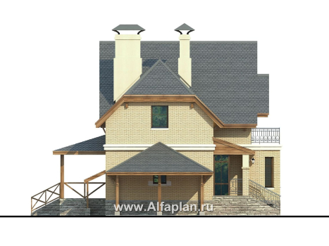 Проекты домов Альфаплан - Дом из газобетона «Шевалье плюс» с эркером, с цокольным этажом - превью фасада №3