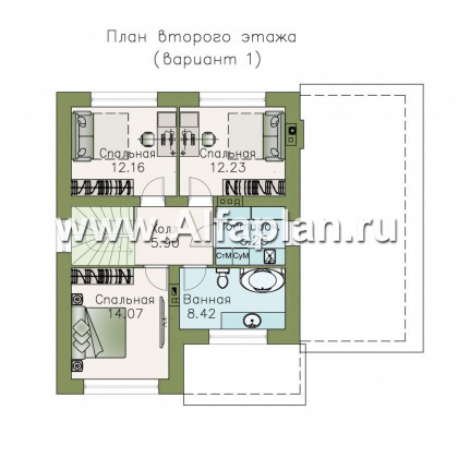 «Смарт» - проект дувухэтажного дома из газобетоа, план с 3-мы спальнями и с навесом на 1 авто - превью план дома