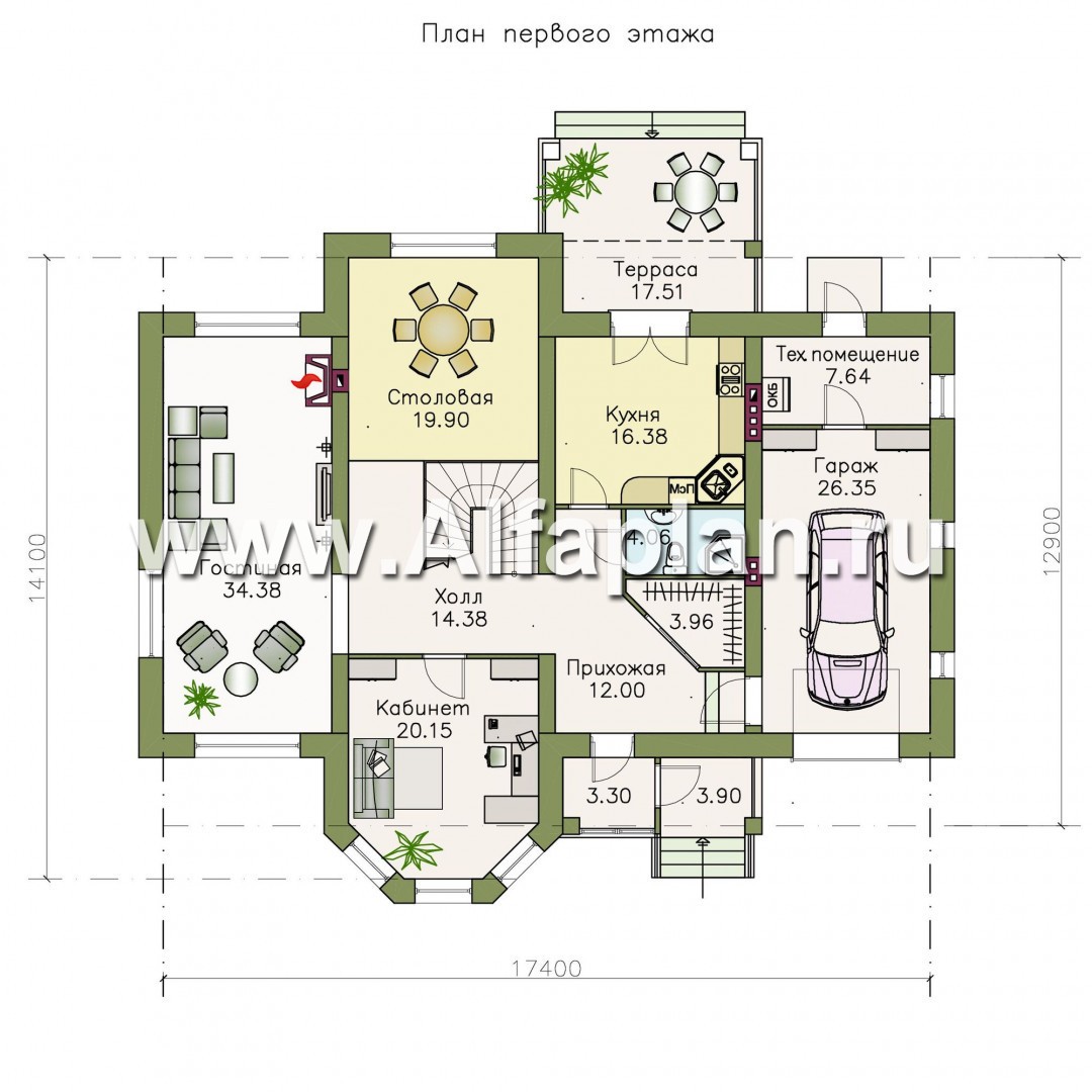 Проекты домов Альфаплан - «Последний герой» - особняк с двусветной гостиной - план проекта №1