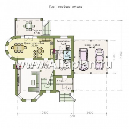 Проекты домов Альфаплан - «Золотая середина» - проект коттеджа с жилой мансардой и навесом для машин - превью плана проекта №1