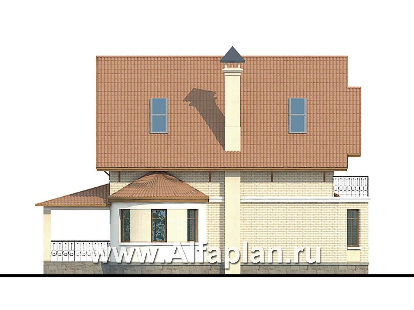 Проекты домов Альфаплан - «Золотая середина» - коттедж с жилой мансардой - изображение фасада №3