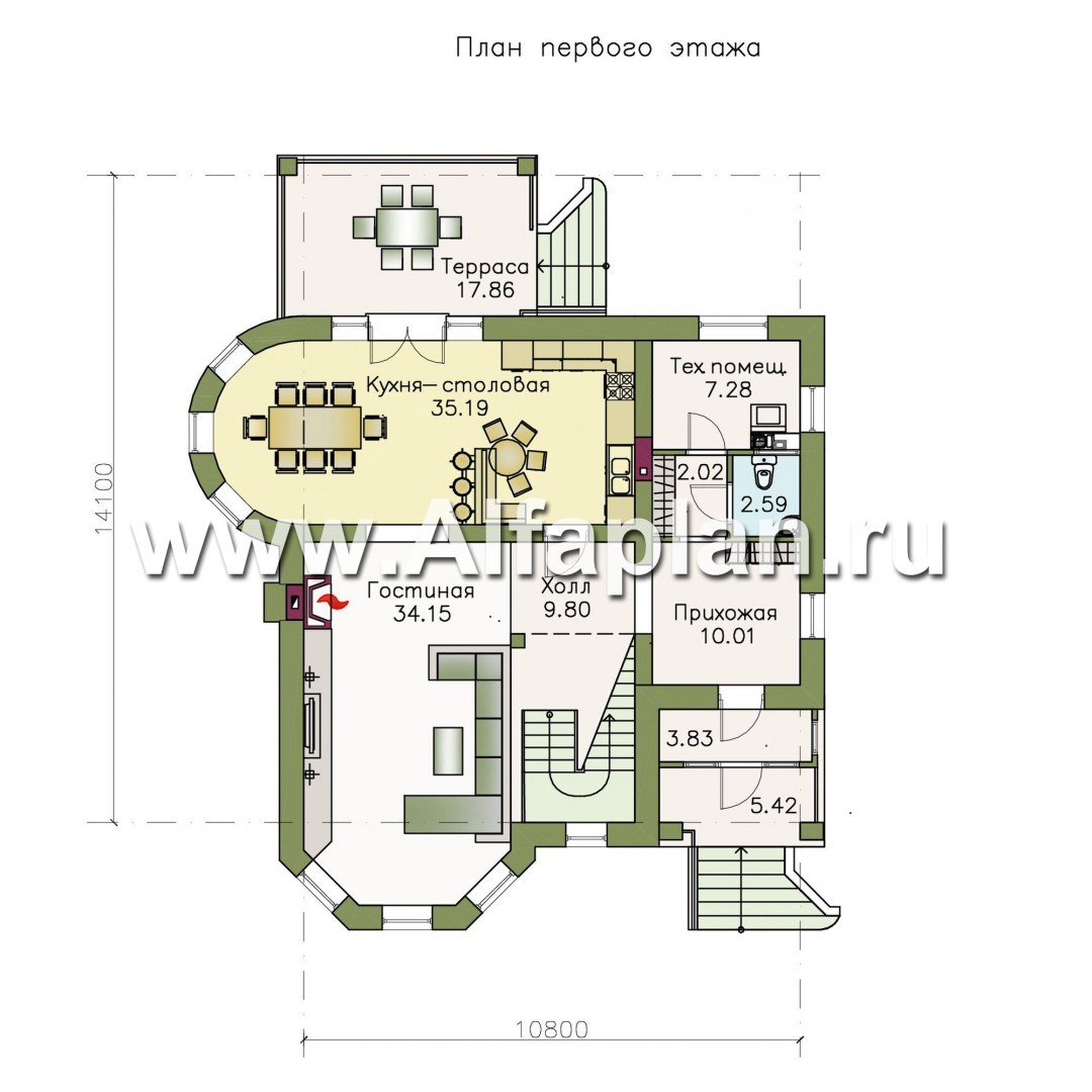 Проекты домов Альфаплан - «Золотая середина» - коттедж с жилой мансардой - изображение плана проекта №1