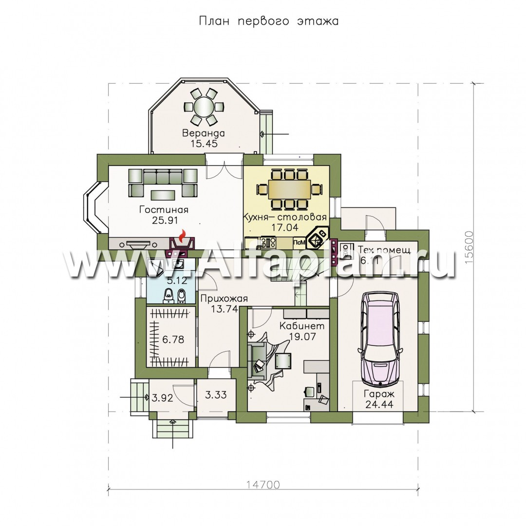 Проекты домов Альфаплан - «Белоостров» - классический коттедж с отличной планировкой - план проекта №1