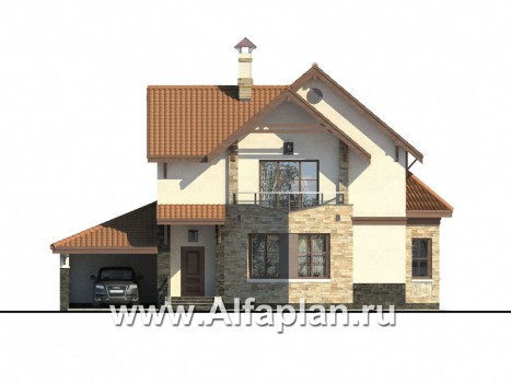 Проекты домов Альфаплан - «Бригантина» - проект коттеджа с оригинальным планом - превью фасада №1