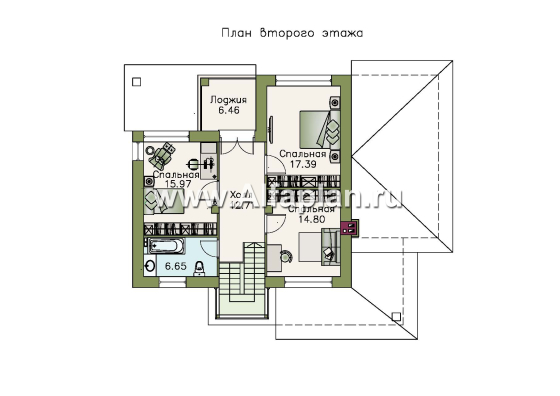 Проекты домов Альфаплан - «Фортуна» - современный коттедж с высокой гостиной - превью плана проекта №2