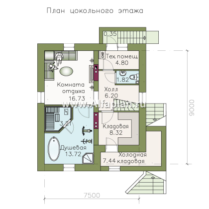 Проект дома с мансардой из газобетона «Оптима плюс», с цокольным этажом, с сауной - превью план дома