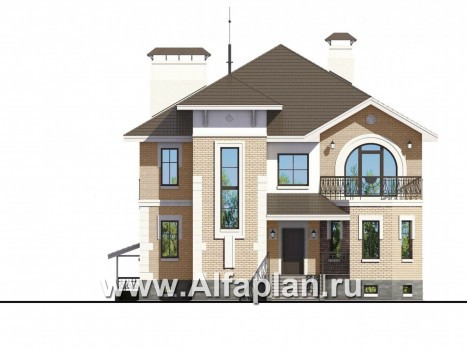 Проекты домов Альфаплан - «Феникс» - коттедж с компактным планом и цокольным этажом - превью фасада №1