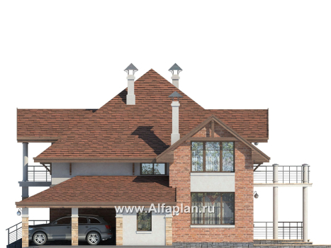 Проекты домов Альфаплан - «Брилланте» - яркий  коттедж из кирпичей с пирамидальной кровлей - превью фасада №2