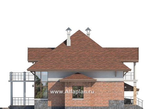 Проекты домов Альфаплан - «Брилланте» - яркий  коттедж из кирпичей с пирамидальной кровлей - превью фасада №3