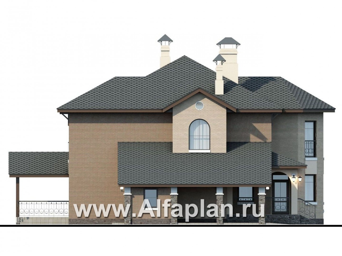 Проекты домов Альфаплан - «Эллада» - компактный особняк с гаражом-навесом - изображение фасада №3
