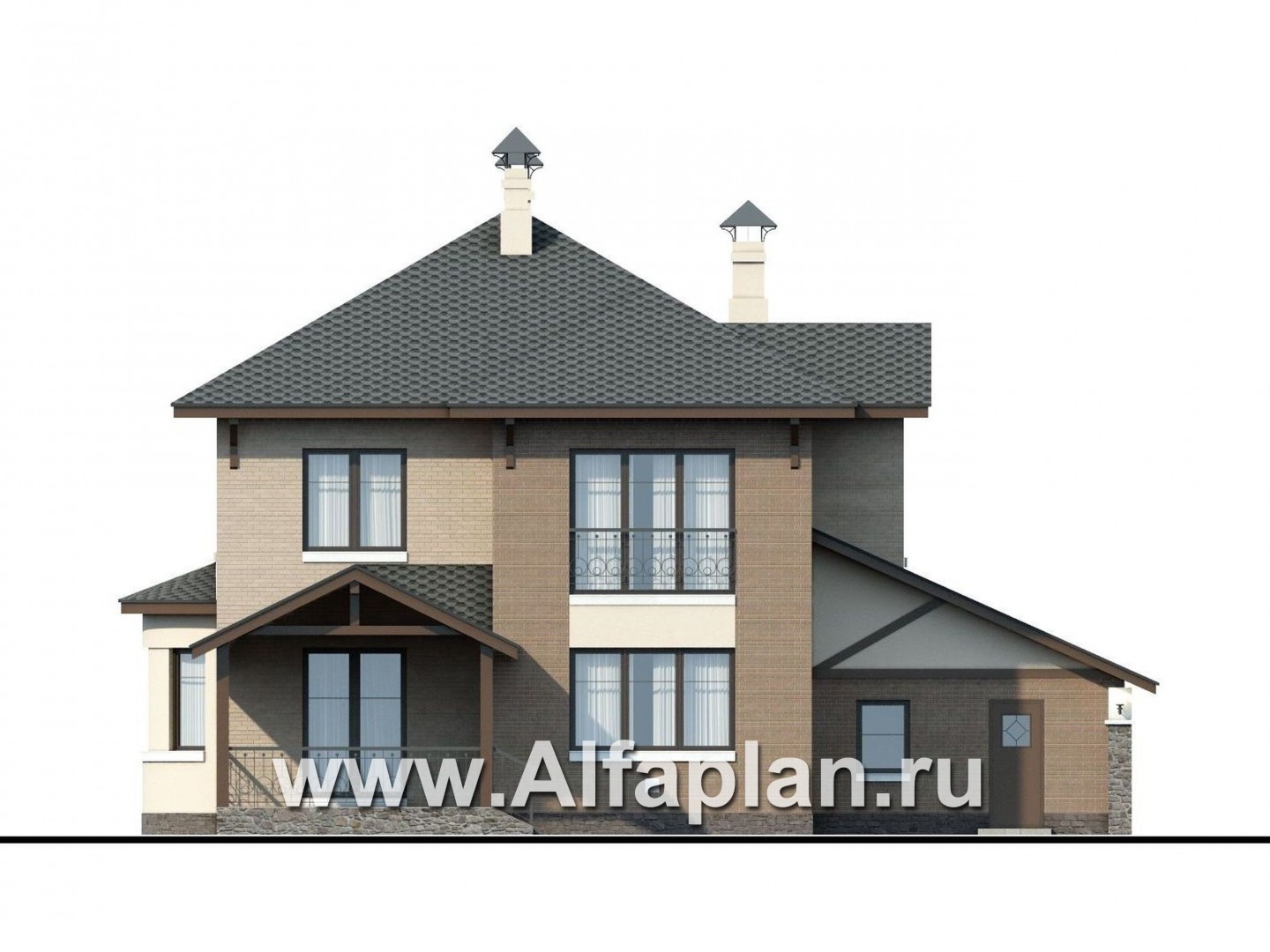 Проекты домов Альфаплан - «Эллада» - компактный особняк с гаражом-навесом - изображение фасада №4